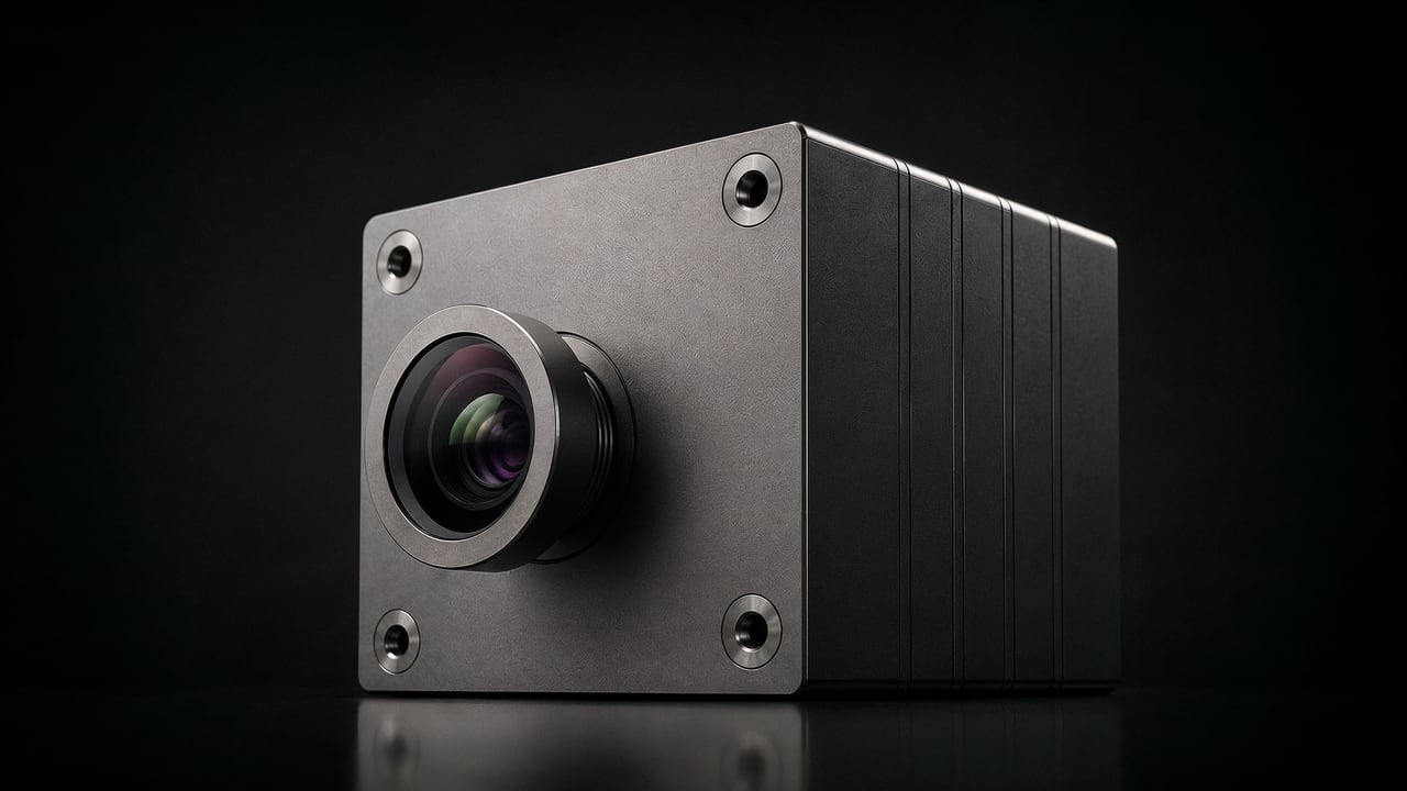 The Cormorant N6 embedded vision module — a milled aluminium body with a lens at its face, lit against a dark field.